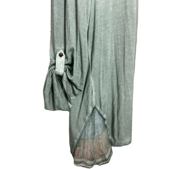 Soft Surroundings Sage Green Blouse Sz Large Silk Trim Roll Tab Sleeves Top - Picture 6 of 10